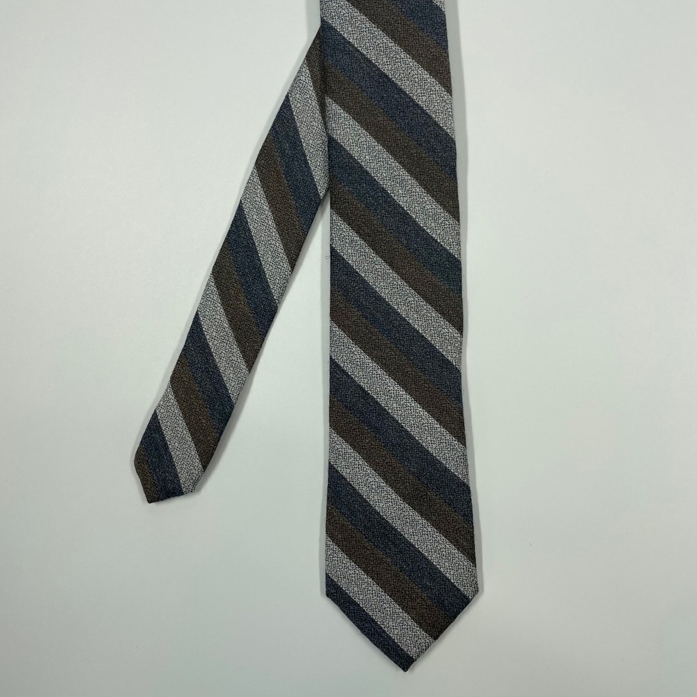 Knottery Grey Blue Brown Striped Textured Polyester Viscose Necktie Mens OS